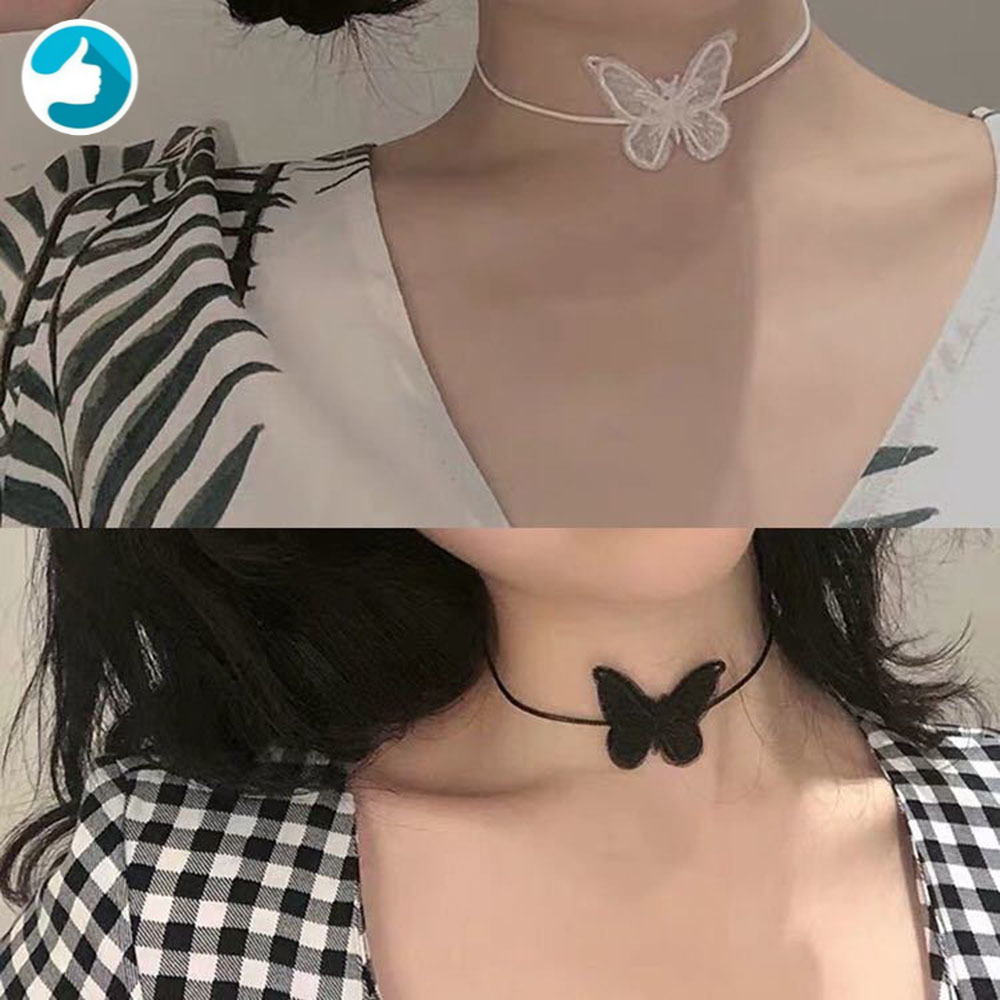 Vòng cổ Choker phối ren trắng/đen hình bướm thời trang thanh lịch cho nữ