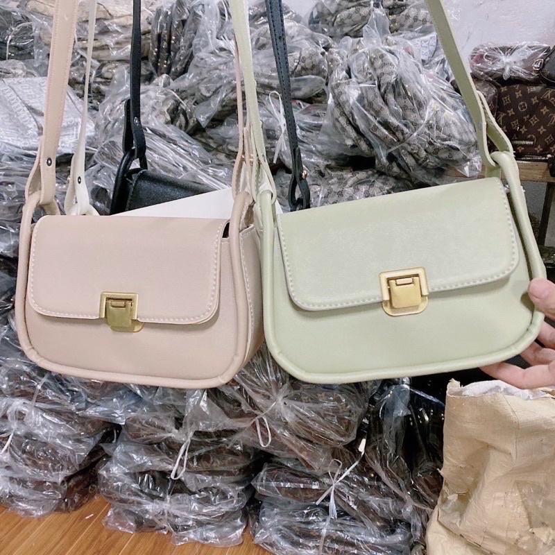 Túi xách nữ đeo chéo, đeo vai khoá gập chất liệu da mềm mịn (kèm ảnh thật shop chụp)