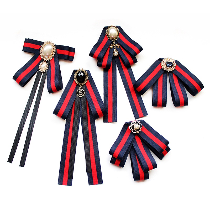 Cà Vạt Nơ Ruy Băng Kẻ Sọc Đính Ngọc Trai Có Thể Điều Chỉnh Cho Đám Cưới