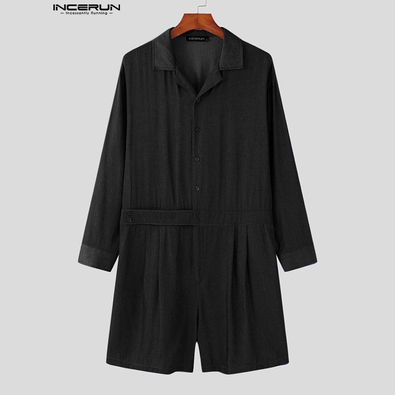 Jumpsuit INCERUN denim tay dài phối khóa kéo và nút cài phong cách Hàn Quốc thời trang cho nam