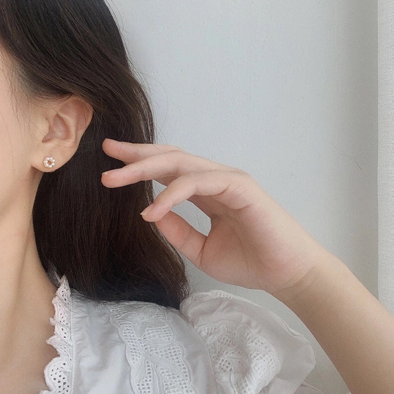 Bông tai S925 Mini đính ngọc trai đơn giản thời trang Nhật Hàn