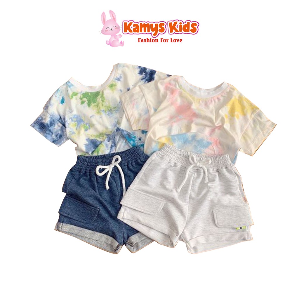 Set áo cộc tay quần đùi trẻ em KAMYS KIDS loang màu lạ mắt cho bé gái từ 9-23kg