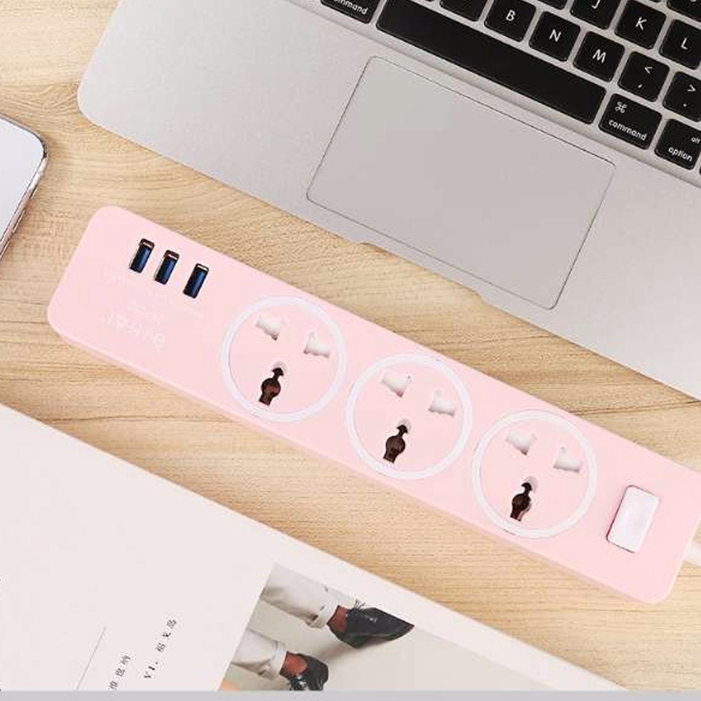 BH-PC002 3-Hole Power Strip / Extension Socket Plug With 3 USB Ports For Home Office Use