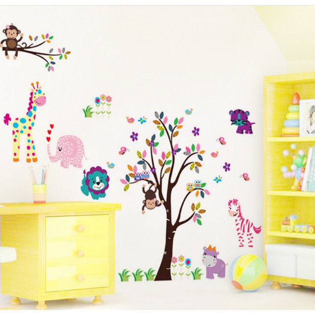 Decal trang trí vườn Thú sắc màu- size lớn