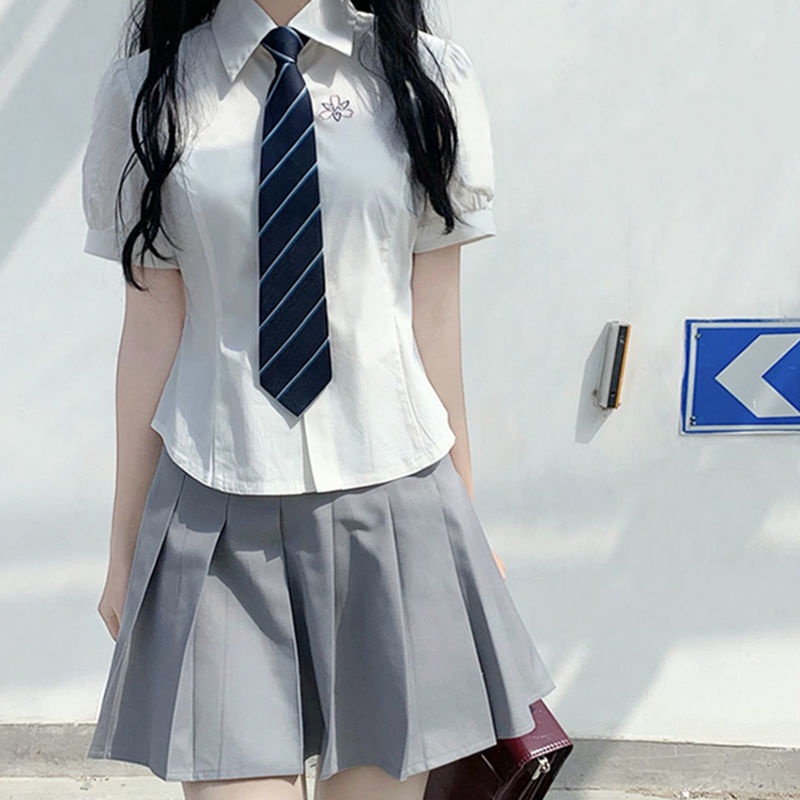Áo Sơ Mi Đồng Phục Nhật Bản Tay Ngắn Phồng Ôm Dáng Vừa Vặn 7 Món Chính Hãng jk Cho Nữ