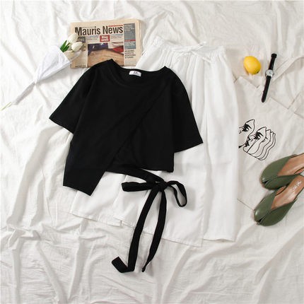 Set Trang Phục ULZZANG Áo Thun Buộc Lệch + Váy Dài - Set Rời - Đủ Size | BigBuy360 - bigbuy360.vn