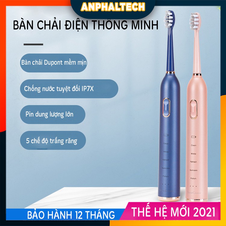 Máy Đánh Răng Show Charm, Bàn Chải Đánh Răng Điện Tự Động Thông Minh Công Nghệ Sonic Thế Hệ Mới 2021