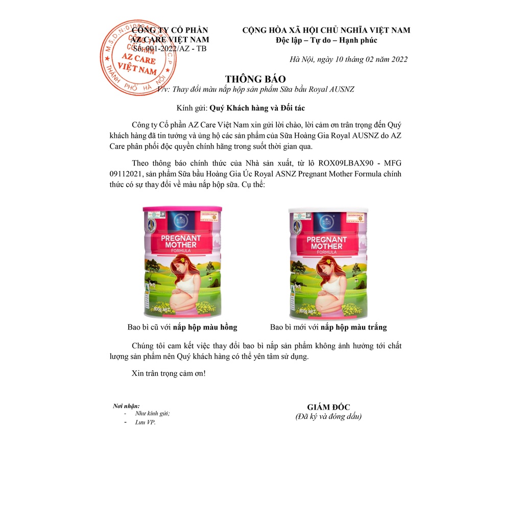 Sữa Bột Hoàng Gia Pregnant Mother Formula Dành Cho Phụ Nữ Mang Thai Royal AUSNZ 900g