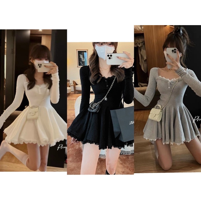 Đầm Gân Phối Ren Tà Xoè Công Chúa - Colory Shop