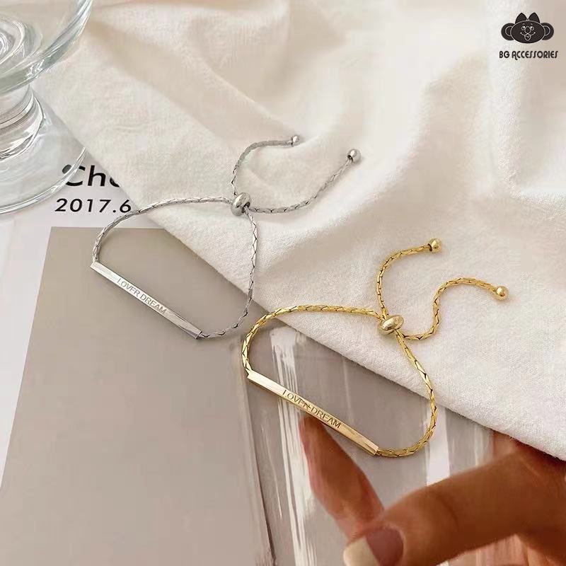 Vòng Tay Titan Nữ Dây Rút Gold Bar Size có thể tùy chỉnh, vòng tay đôi bạn thân nữ