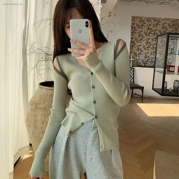 Áo khoác cardigan dệt kim cổ chữ v hở vai phong cách Hàn Quốc 2022 thời trang cho nữ | BigBuy360 - bigbuy360.vn