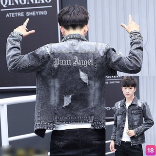 Áo Khoác Jean Cao Cấp Rin Chất Bò Màu Đen Xám Thêu Hình Họa Tiết M130