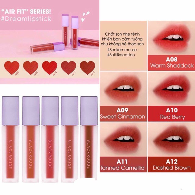 Son kem lì Black Rouge [FREE SHIP] Black Rouge Air Fit Velvet Hàng Mới