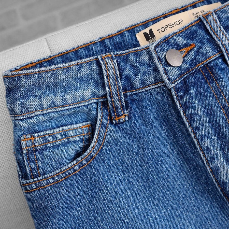 Quần Mom Jeans Nữ Lưng Cao Xanh Đậm Wash Đùi M-03B