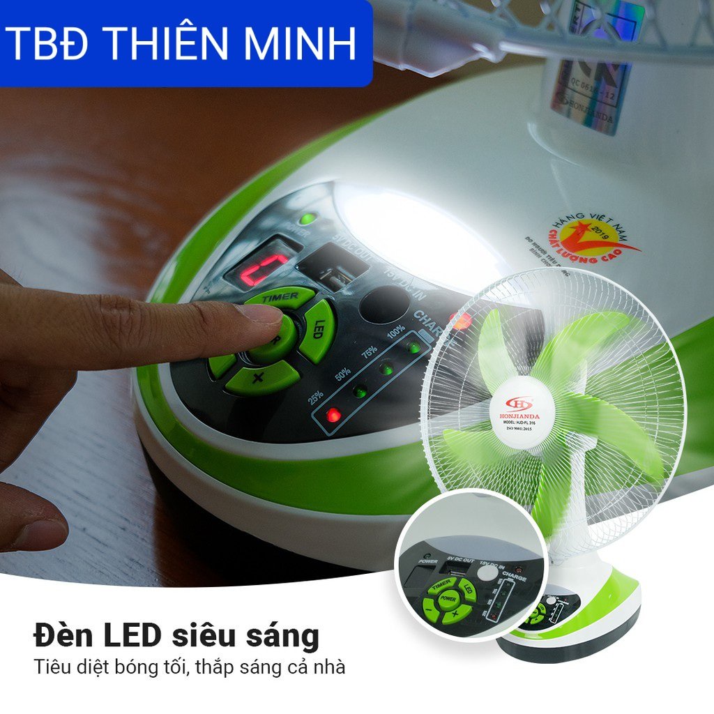 QUẠT SẠC TÍCH ĐIỆN HONJIANDA HJD FL316 2 BÌNH