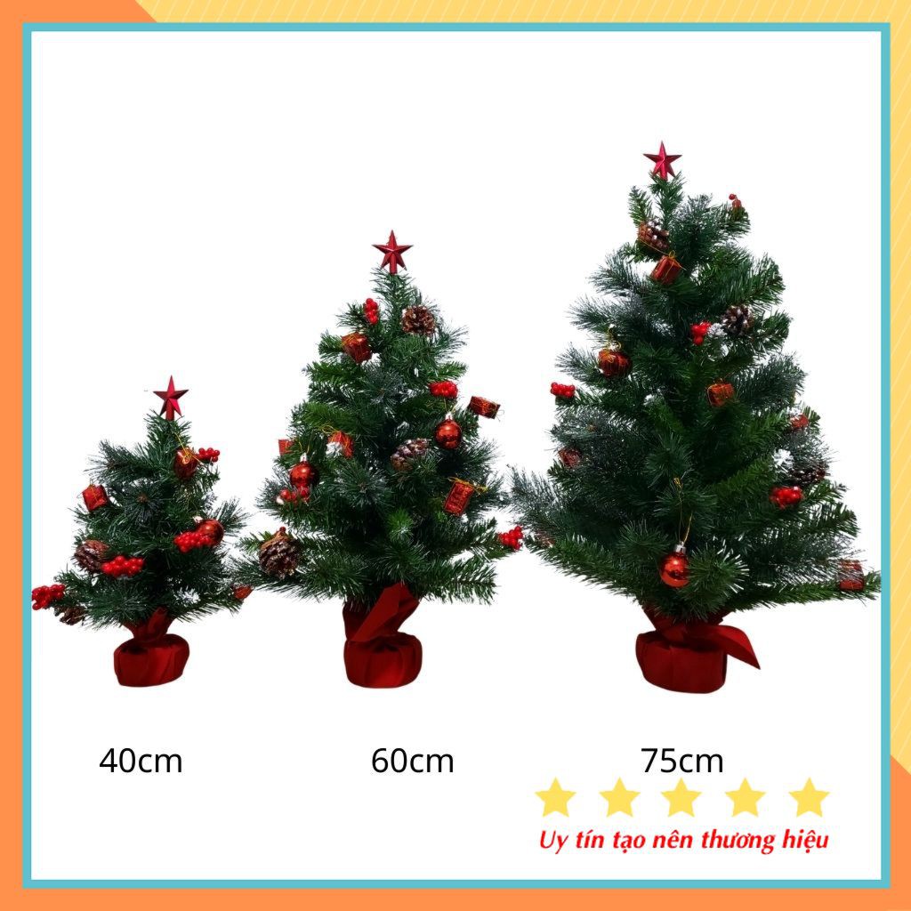 Cây thông noel mini để bàn có ngôi sao đỉnh full phụ kiện gắn sẵn tặng kèm dây đèn led siêu lung linh