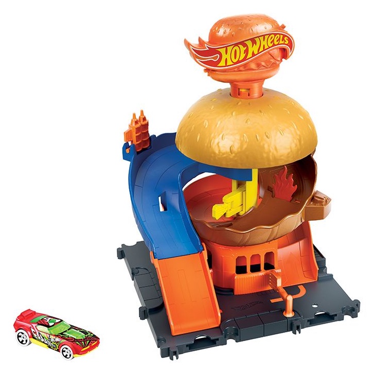 Bộ 4 Trạm Giữ Xe - Rửa Xe - Sửa Xe & Nhà Hàng Hot Wheels City