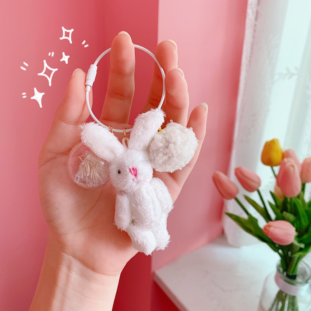 Móc Khóa Keychain Gấu Thỏ Bông Chuông Hạt Tròn Cute