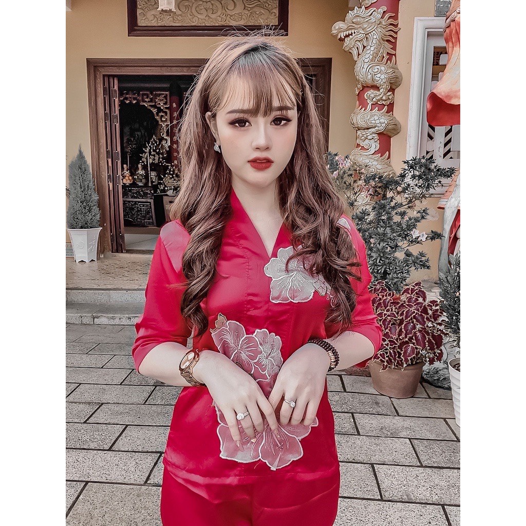 Đồ Lam Đi Chùa #Vải lụa hoa nổi# Quần Áo Nữ