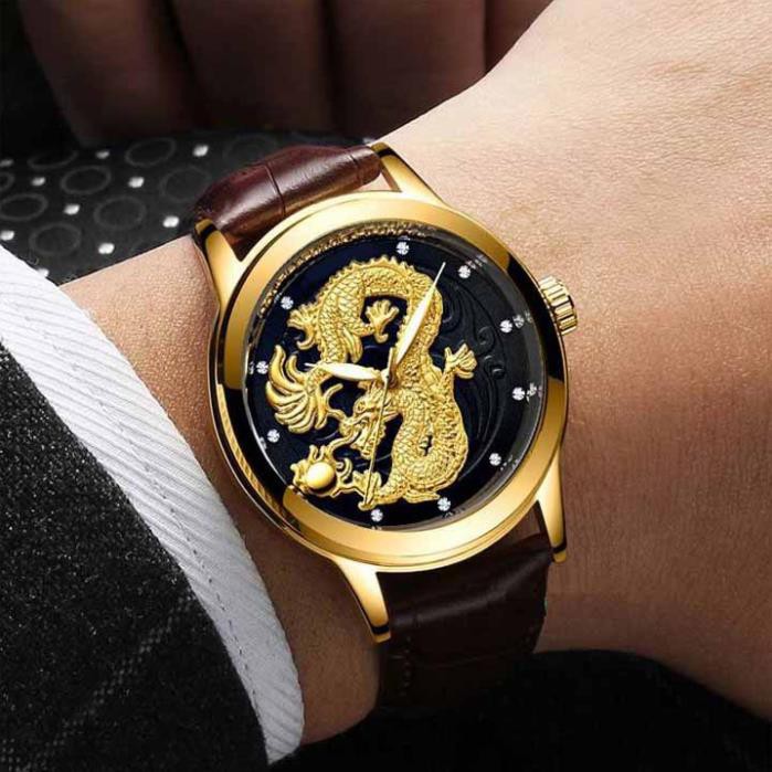 Đồng hồ rồng nam tivise mặt dây da chay pin