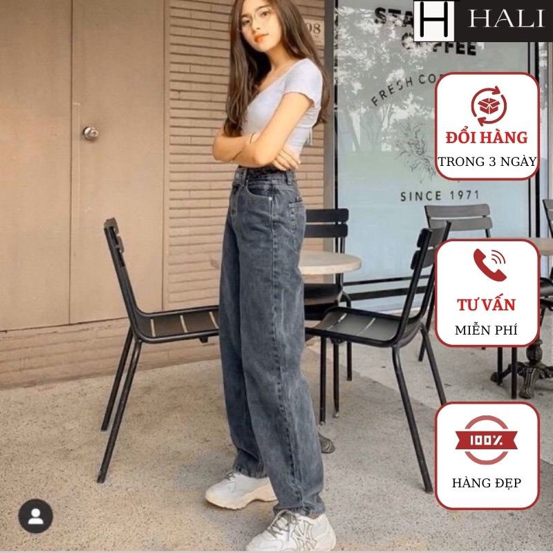 Quần bò nữ - quần jeans ống rộng lưng cao, vải bò dày đẹp , không giãn ,dáng suông