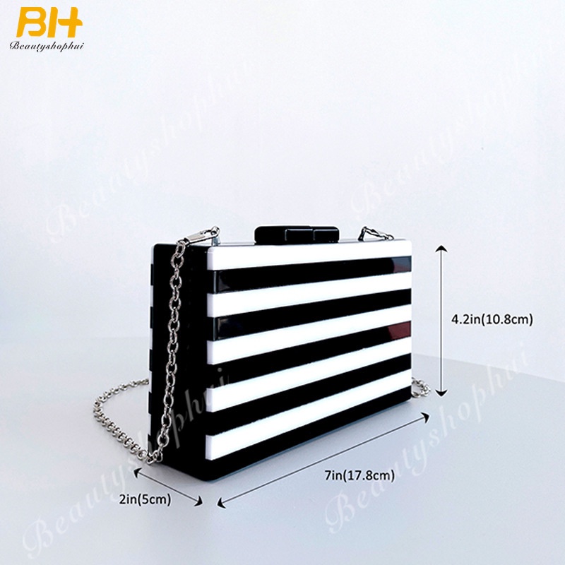 Túi Đeo Chéo Bằng Acrylic Họa Tiết Kẻ Sọc Trắng Đen Đơn Giản Thời Trang Cho Nữ