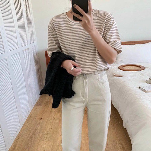 Áo phông kẻ 2t unisex áo phông rộng chất cotton mềm mịn tay lỡ áo thun kẻ basic nhiều màu P17 | BigBuy360 - bigbuy360.vn