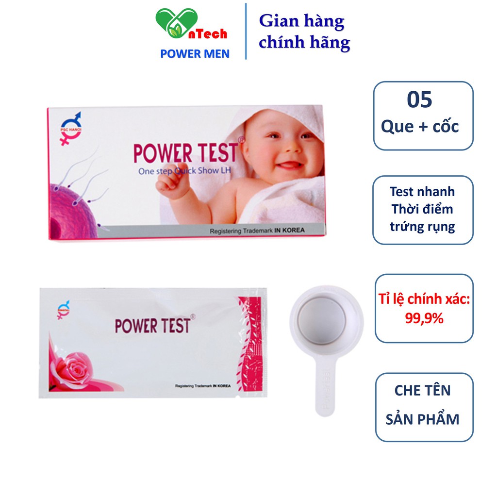 Que thử rụng trứng POWERMEN TEST giúp phát hiện chu kỳ rụng trứng nhanh và chính xác trên 99% hộp 5 que test và 5 cốc