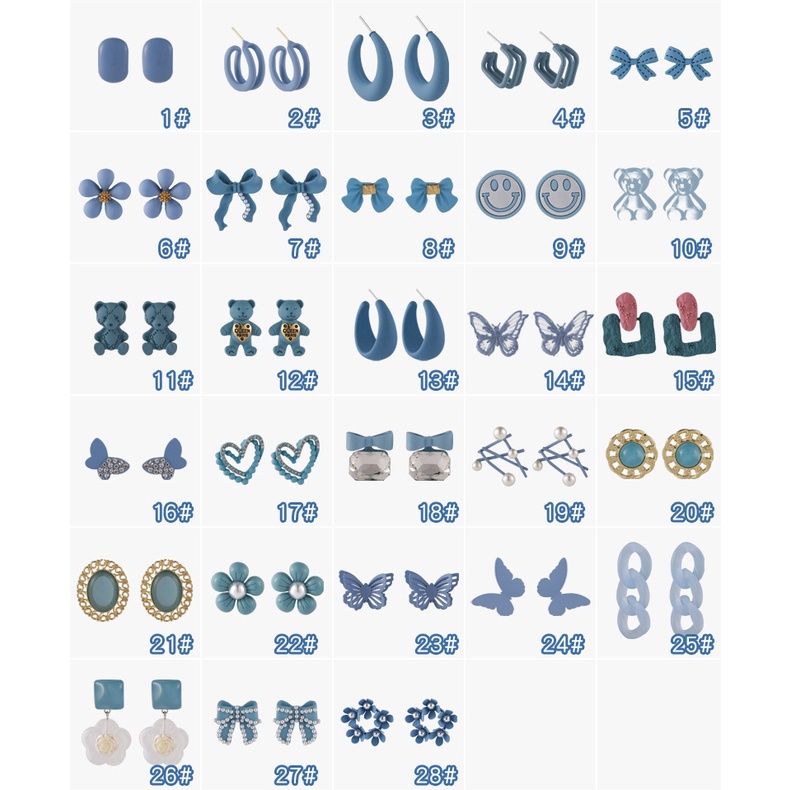 Khuyên tai hình hoa màu xanh dương đơn giản cho nữ