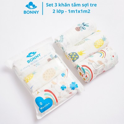 Bộ 3 Khăn Tắm BONNY Sợi Tre 1m1x1m2 Siêu Nhẹ, Mềm Mịn và Thấm Hút Tốt