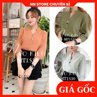 Áo sơ mi công sở nữ chất vải siêu mềm mát cổ phối kiểu thêu hình dễ thương Sơ mi MT