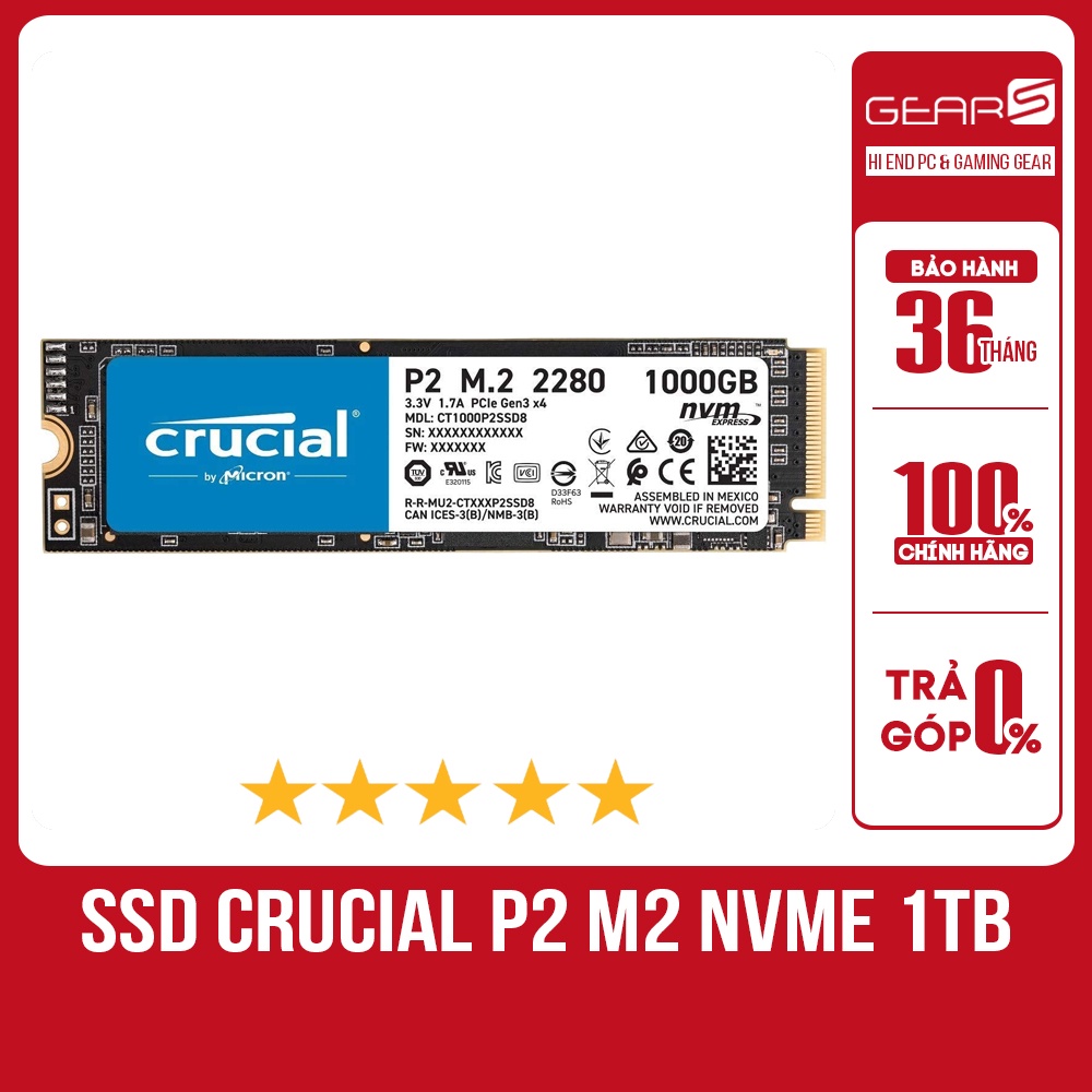 Ổ cứng SSD Crucial P2 1TB NVMe - Bảo hành chính hãng 36 Tháng