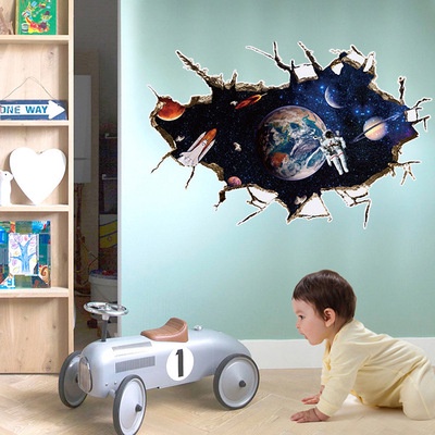 Decan dán tường đẹp, Decan 3D hình vũ trụ, tranh dán tường trang trí phòng cho bé SK9066A