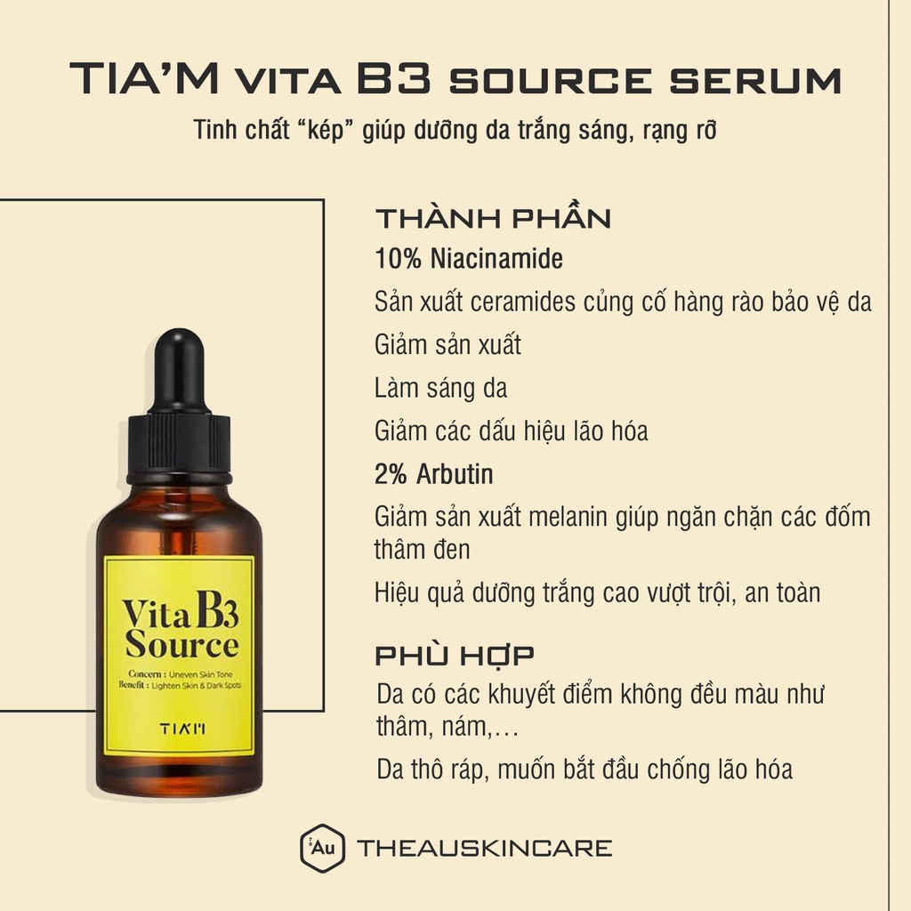 TIA'M | Tinh Chất Hỗ Trợ Làm Đều Màu Da - VITA B3 SOURCE SERUM 40ML [Hàng Chính Hãng từ TIA'M]