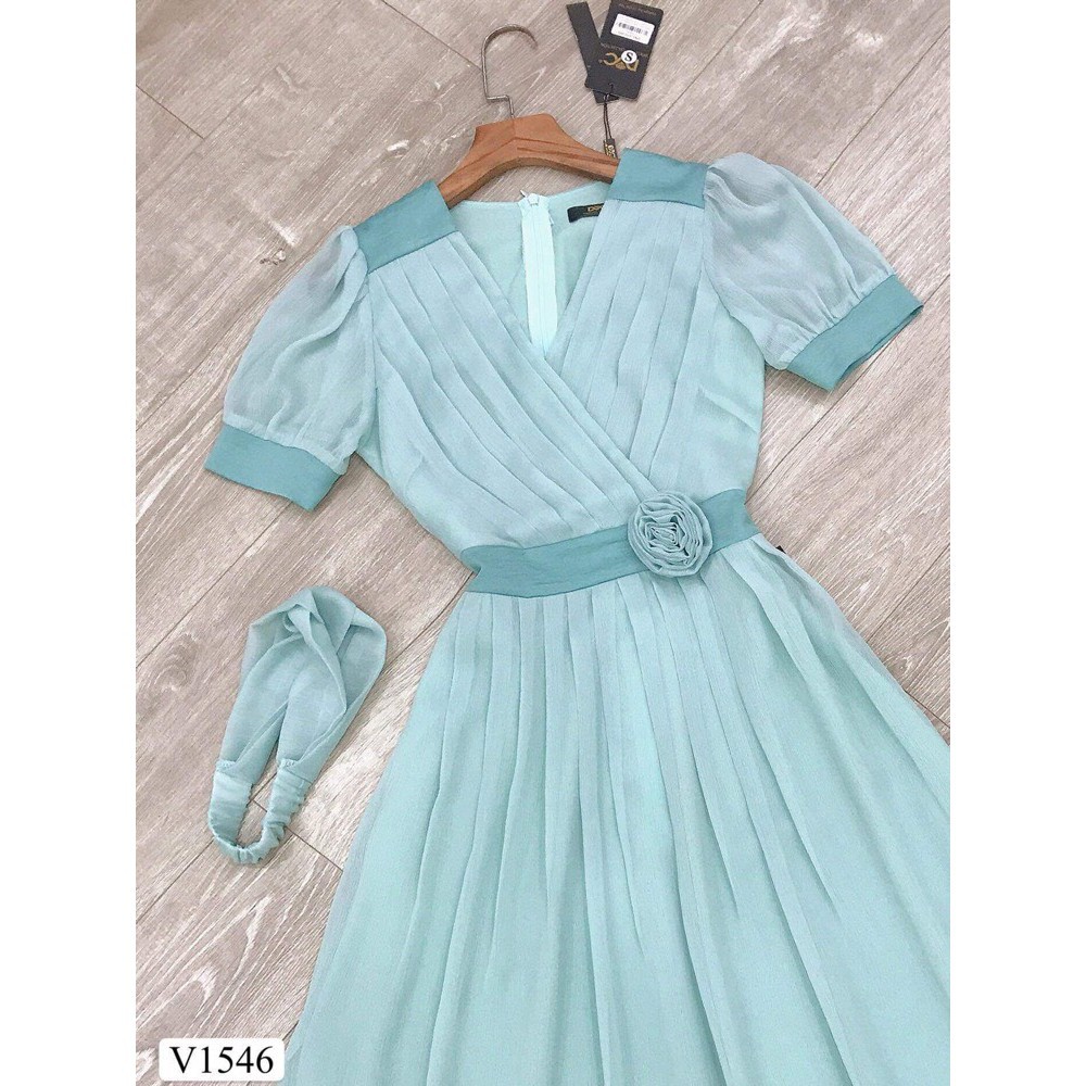 Váy nữ 💗 Đẹp DVC ❤️ Đầm xanh xếp ly V1546 | BigBuy360 - bigbuy360.vn