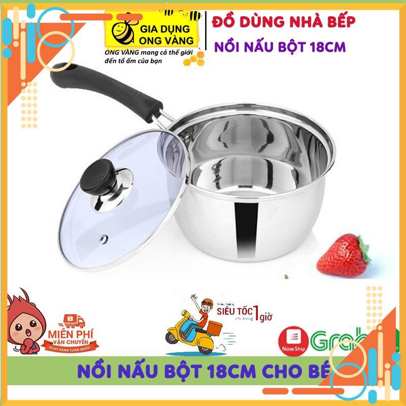 Nồi Nấu Bột, Nấu Cháo Đồ Ăn Dặm Cho Bé Inox 304 Size 18Cm Dày Dặn, Cao Cấp Lỗi 1 Đổi 1