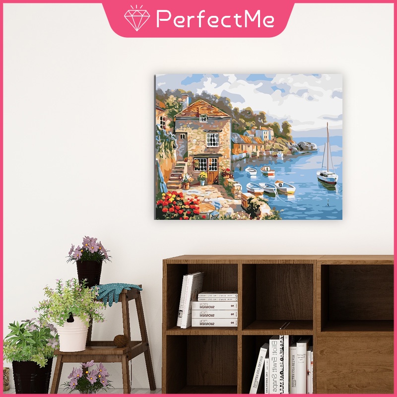 Bộ tranh sơn dầu 40x50cm tự làm họa tiết phong cảnh cảng và con thuyền độc đáo