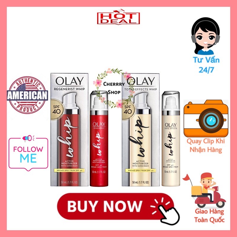 [Hàng USA] Kem chống nắng kiêm dưỡng ẩm chống lão hoá Olay Regenerist Whip SPF 40 (50ml)