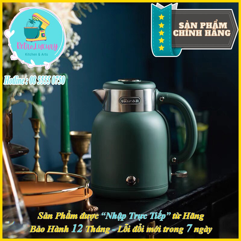 Ấm điện - bình đun siêu tốc BEAR màu xanh cổ điển (dùng pha trà , nấu nướng sôi...) bảo hành 12 tháng
