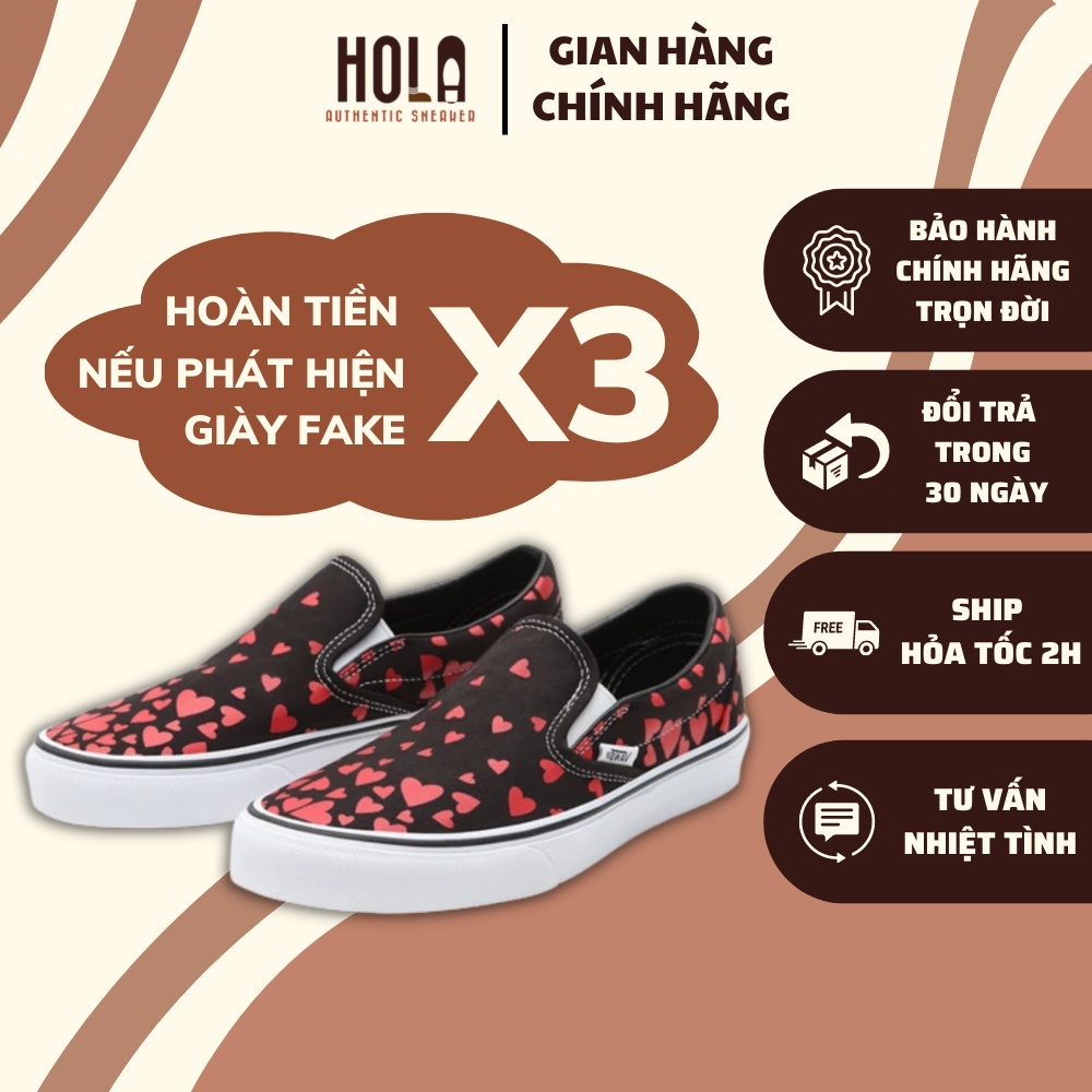 Giày Vans auth, Vans slipon classic họa tiết trái tim, hàng new real 100%, check ra FAKE hoàn tiền X3