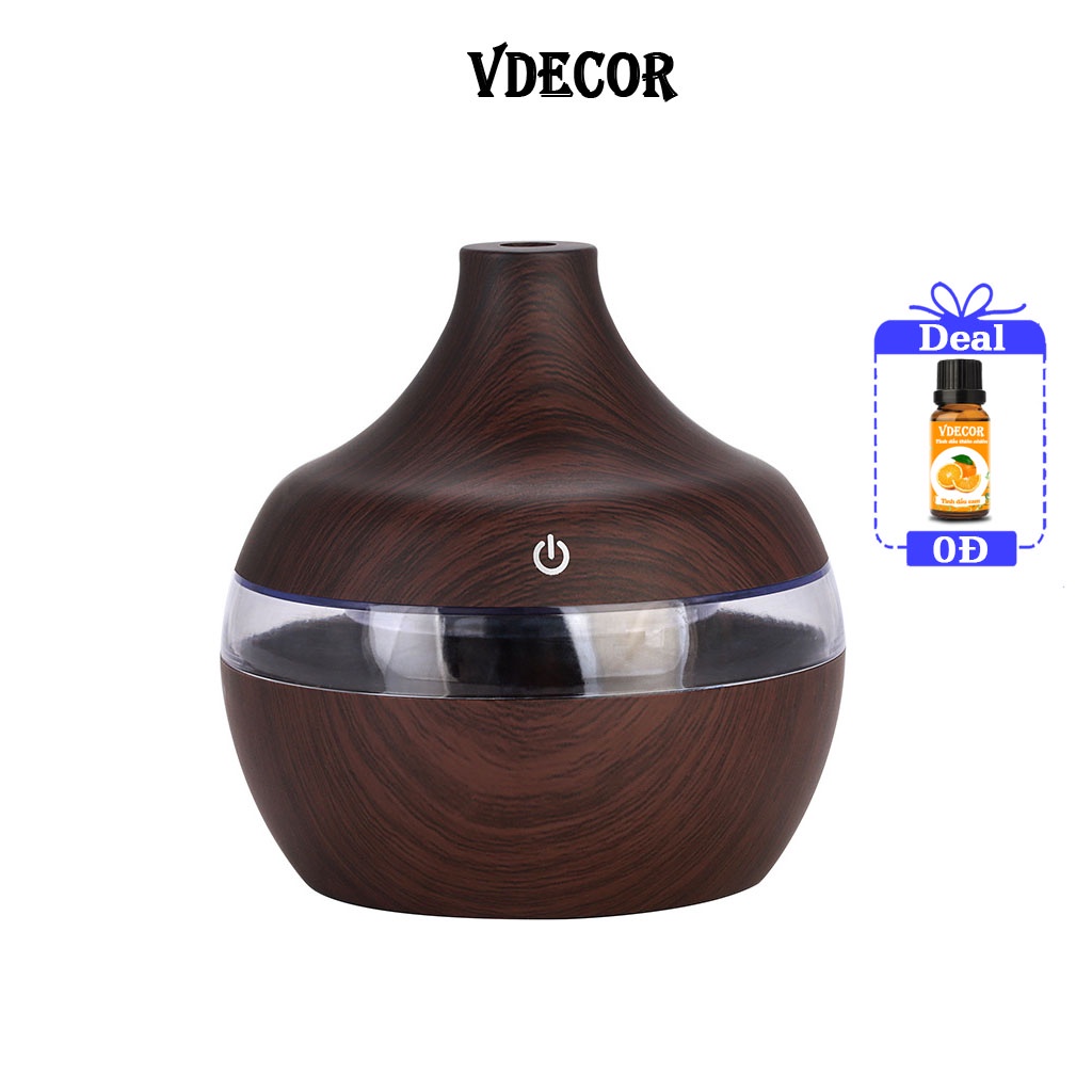 Máy xông tinh dầu Vdecor mini Vân Gỗ Phun Sương Tạo ẩm Chống Khô Da-Binhruoumini