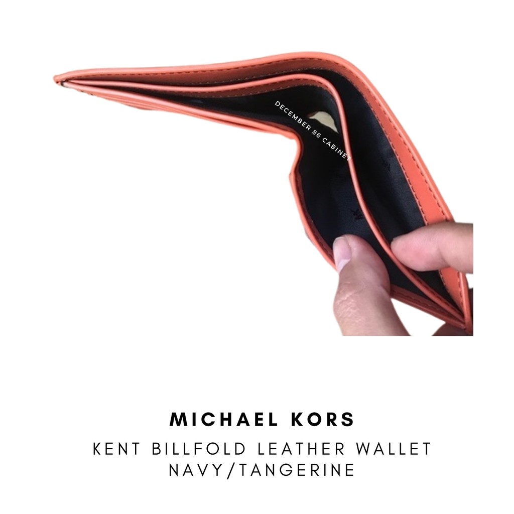 Michael Kors Men's KENT Leather Billfold Wallet, Navy/Tangerine