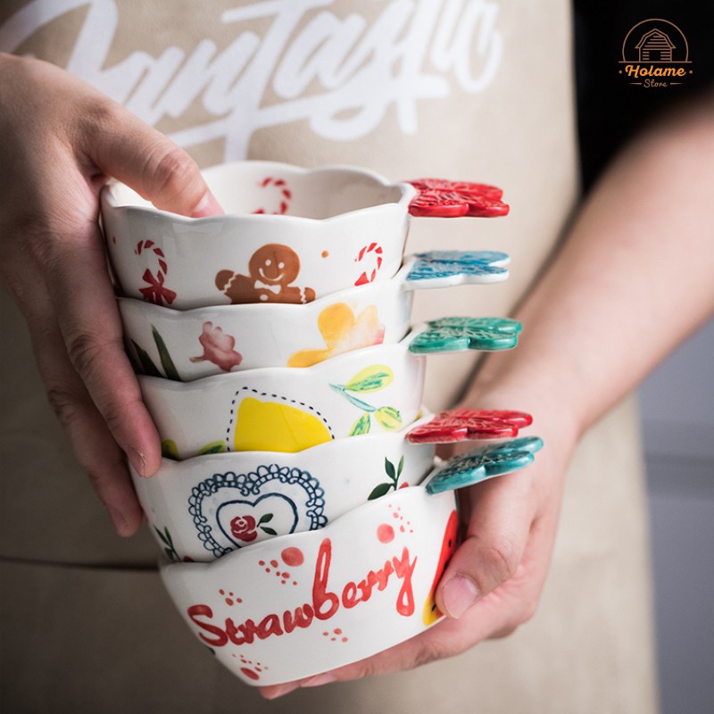 Chén ăn dặm cho bé có tay cầm , bát hình hoa Holame