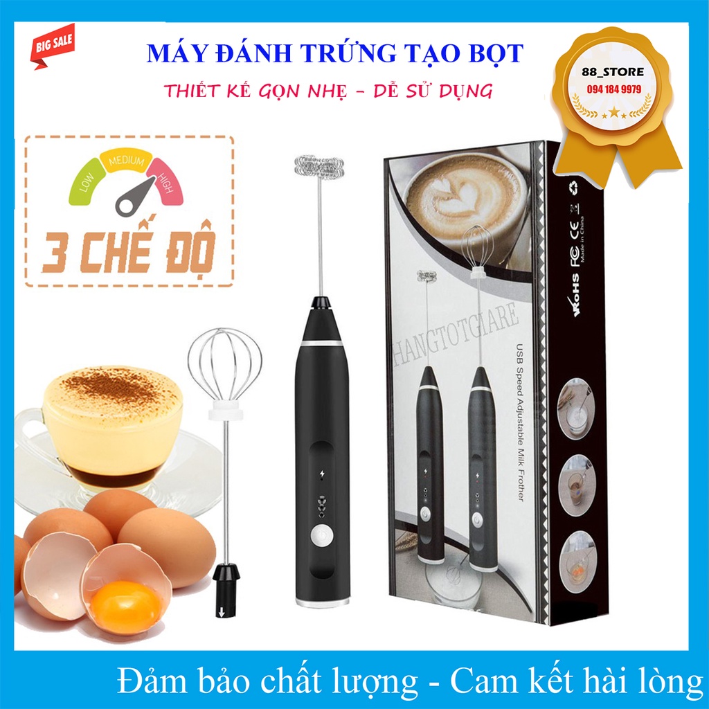 Máy đánh trứng tạo bọt cafe mini 2 trong 1 với 3 chế độ dùng pin sạc USB cao cấp