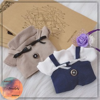 Set yếm nâu / xanh cho doll 15cm