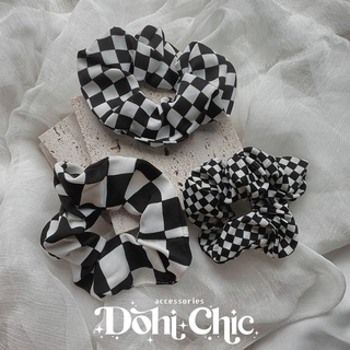 Dây buộc tóc họa tiết caro đen trắng Scrunchie checkerboard