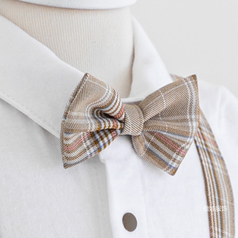 Bộ Body Chip ngắn tay cho bé đi dự tiệc, áo liền quần Ngắn Tay Cho Bé Trai thiết kế sơ mi trắng quần kẻ công tử Cuabebe