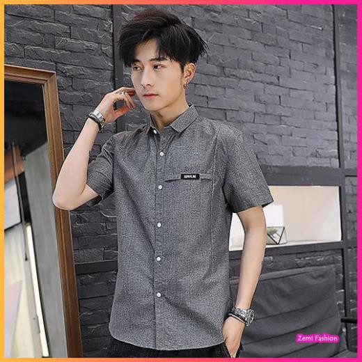 Áo Sơ Mi Nam Ngắn Tay Trơn Màu Xám | BigBuy360 - bigbuy360.vn