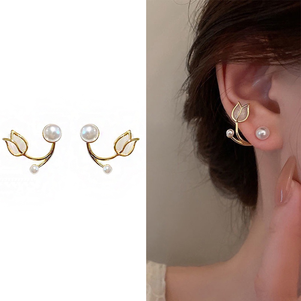 Bông Tai Hoa Tulip Đính Ngọc Trai Sang Trọng Thời Trang Hàn Quốc