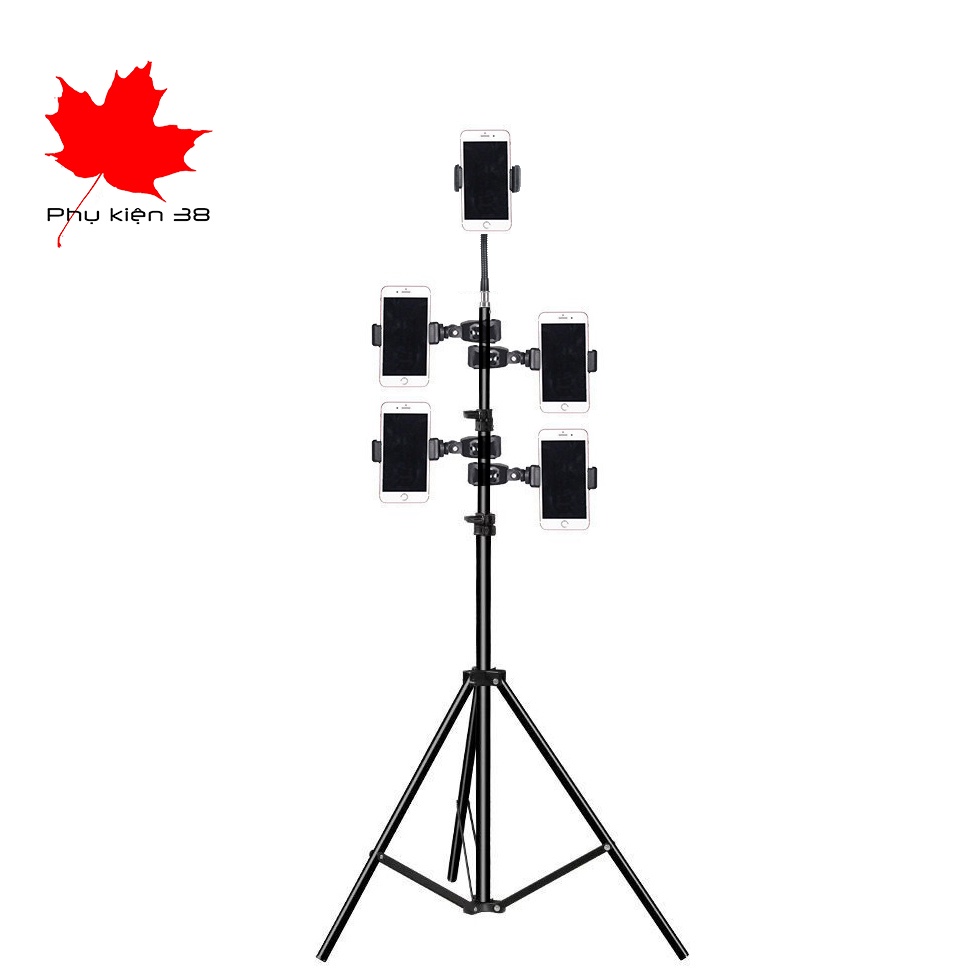 Cây livestream tripod giá đỡ 3 chân dùng kẹp lẻ từng điện thoại hỗ trợ quay video tiktok bán hàng nhiều máy